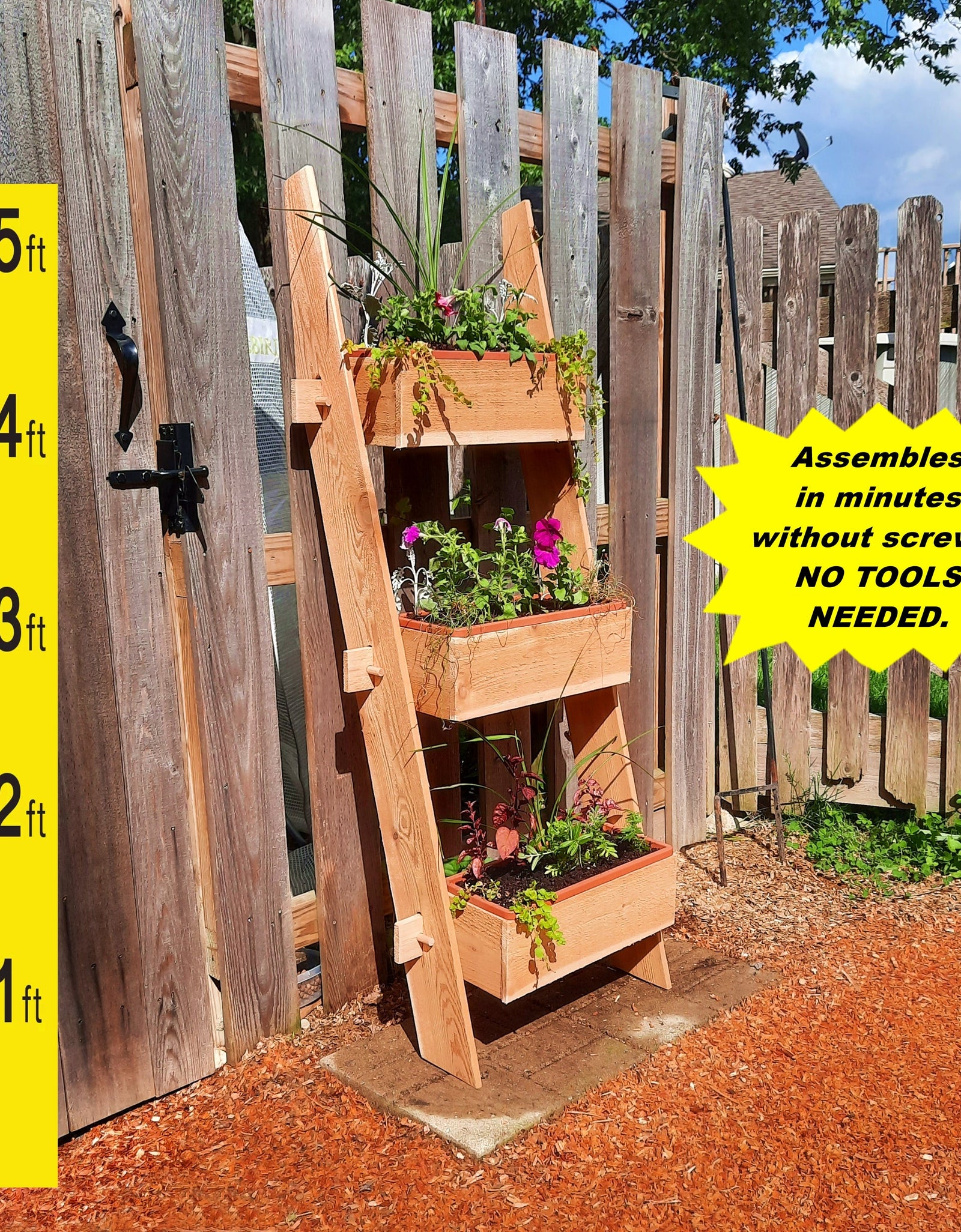 3-Tier Vertical Cedar Standing Planter Box