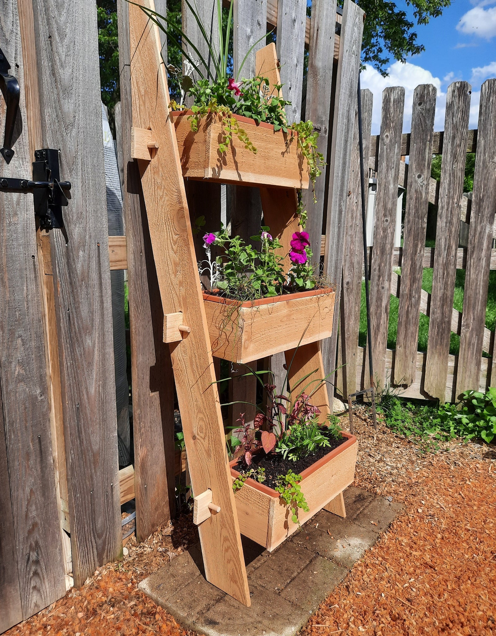 3-Tier Vertical Cedar Standing Planter Box