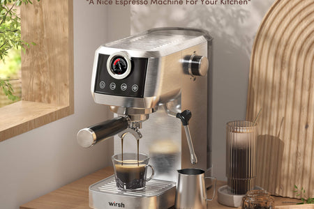 Wirsh 20 Bar Espresso Machine with Plastic Free Portafitler and Steamer, Pressure Gauge, Touch Screen, Full Stainless Steel (Home Barista Plus)