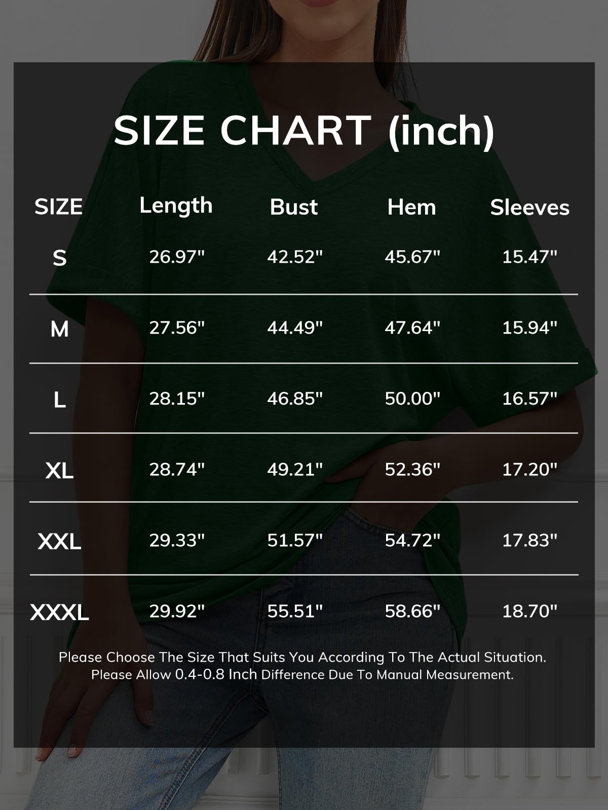 ATHMILE Womens Oversized V Neck T Shirt Ice Blue Casual Soft Size M