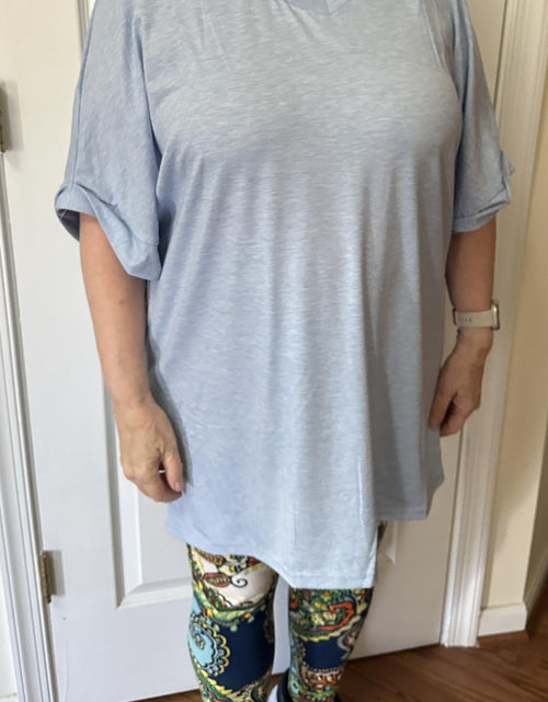 Load image into Gallery viewer, ATHMILE Womens Oversized V Neck T Shirt Ice Blue Casual Soft Size M
