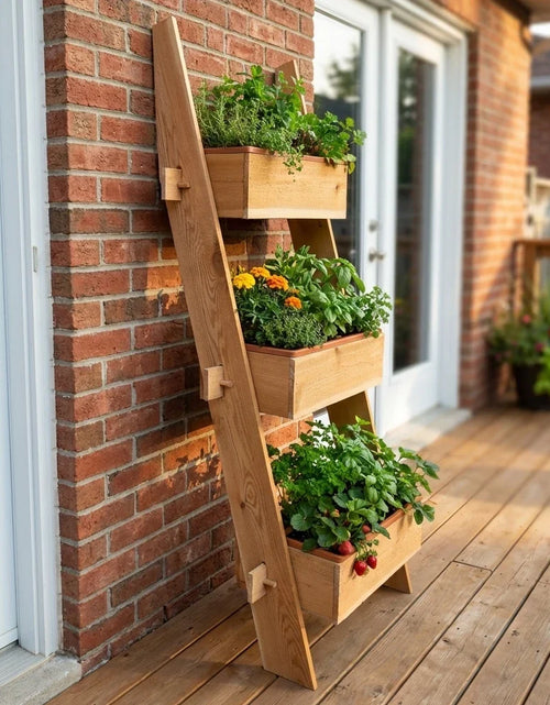 Load image into Gallery viewer, 3-Tier Vertical Cedar Standing Planter Box
